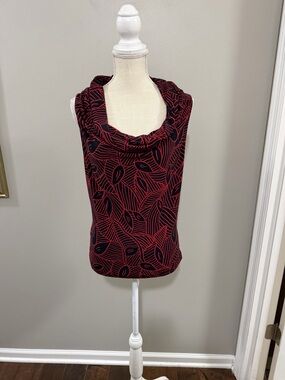 Maxime Red and Black Cowl Neck Sleeveless Top. Size L